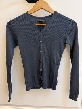Banana Republic 100% Silk Fine Ribbed V-Neck Cardigan Slate Gray XS
